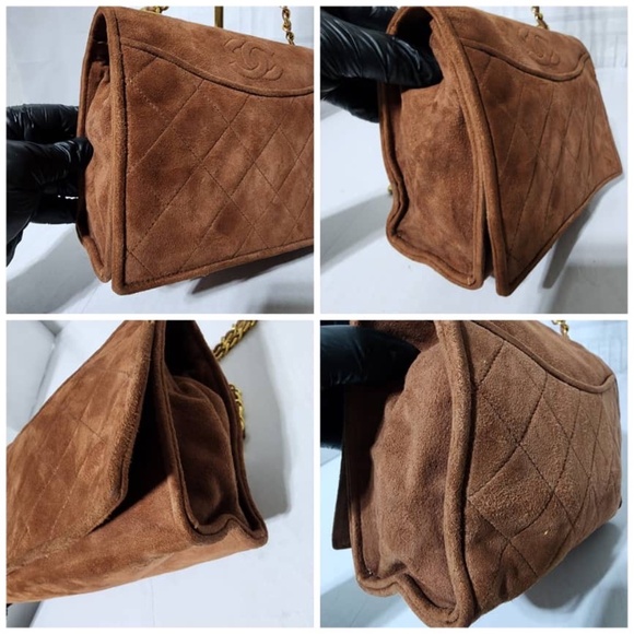 Authentic Chanel Suede Quilted CC Flap Bag Brown - Picture 7 of 12